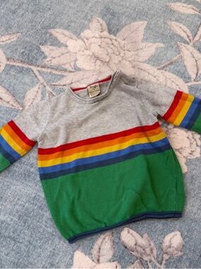 Kids Rainbow Stripe Sweater - Grey & Green